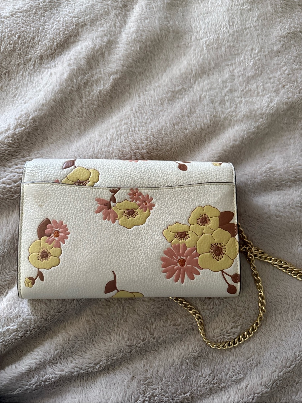COACH White Floral Pebbled Leather Crossbody with Pink & Yellow Flowers - Picture 2 of 3